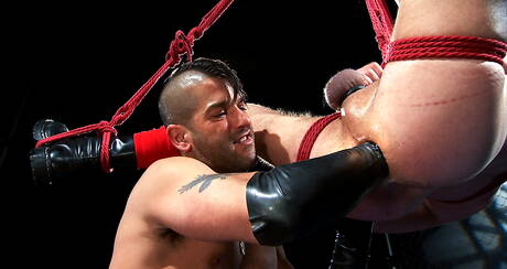 Crazy hunks Tony Buff and Chris Vosef in bdsm session with pissing and fisting