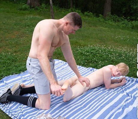 Nice american boys superstud Legrand Wolf and young Caleb Anthony fuck after blowjob outside