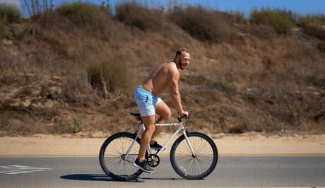 O touro forte Brogan se masturbando na praia