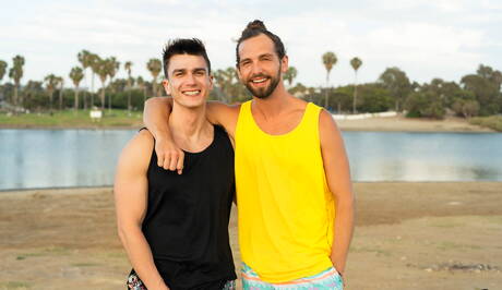 Tough guy Jaxon Kingston and hunk Thomas Johnson sucking and screwing each other on beach