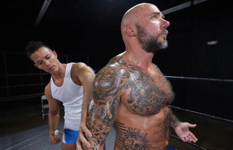 Bear Jason Collins and american hunky guy Nic Sahara in hot homosexual scene