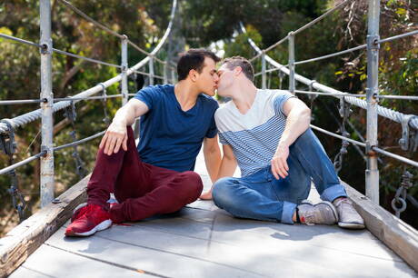 Hunky guy Robbie and tough guy Mitch sucking and screwing each other outside