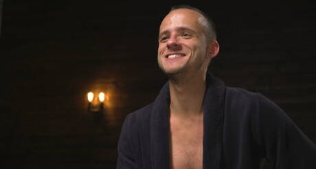 American strongman Nate Grimes in bondage session