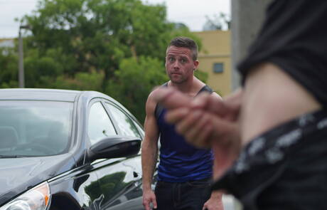 Husky guy Buddy Mason and husky guy Todd Haynes in hot homosexual scene outside