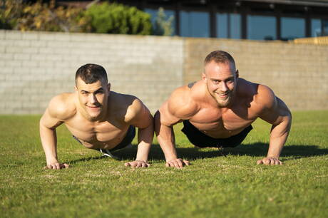 Beefy Brock and superstud Mitch have anal sex outdoor