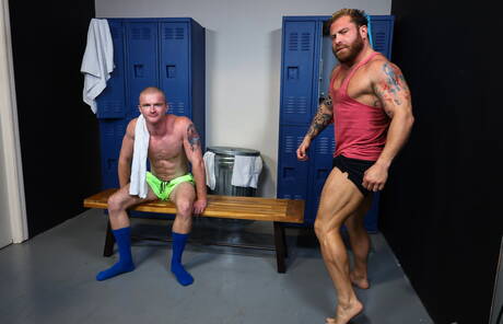 Two american dudes gay bear Riley Mitchel and hairy stud Brody Fox fuck ass after sucking dick