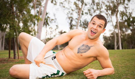 American superstud Brysen and  Landon in hot interracial ass fuck action outdoor