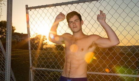 Hunky guy Joey and stud Archie fuck after blowjob outdoor