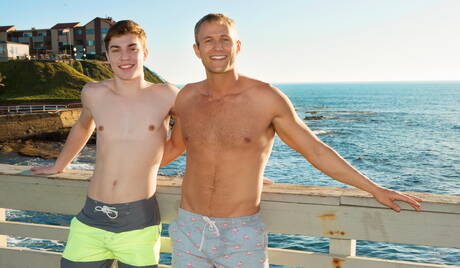 Stud Blake and czech stud Gino Mosca in hot homosexual action on beach