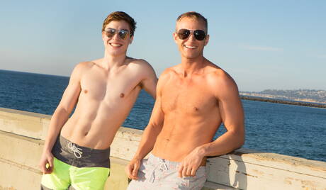 Stud Blake and czech stud Gino Mosca in hot homosexual action on beach