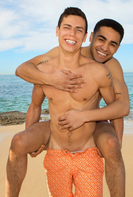 Romanian superstud Kaleb Stryker and spanish hairy stud Philip Zyos make a love on beach