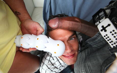 Nasty guys Damian Bronson, Izzy James and Luke Milan in hard interracial 3some sex