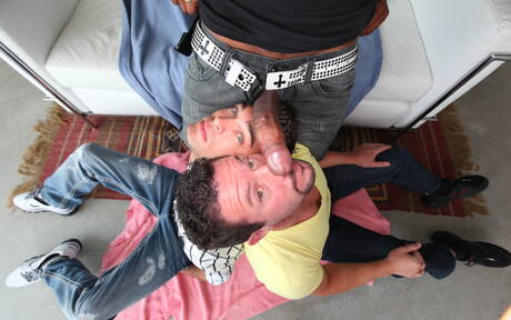 Nasty guys Damian Bronson, Izzy James and Luke Milan in hard interracial 3some sex