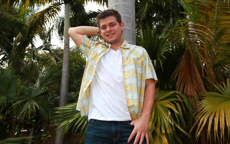 Famous americans, hunk Izzy James and hunky guy Aj Monroe fuck interracial ass after sucking cock outside