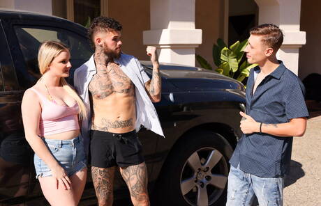 Schönes Trio Hatler Gurius, Eliza Eves und Cole Church beim bisexuellen Dreierfick im Freien