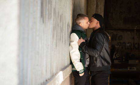 American beautiful boy Theo Brady and beefcake Miguel Exotic sucking and screwing each other outside