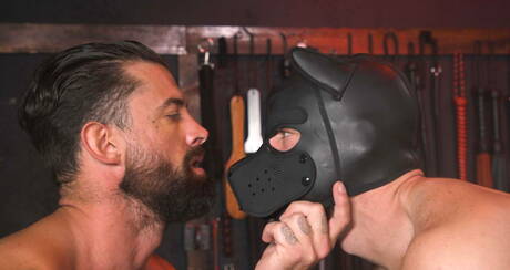 American gay bear Alpha Wolfe and husky guy Riley Landon sucking and fucking each other