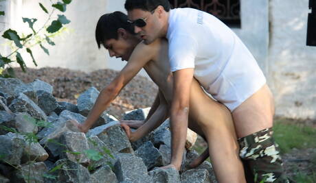 Pretty boy Alejo and twink Antonio fuck after dick sucking outside