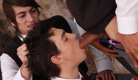 Students Deon Fox, Drew Paskin, John Core trying deepthroat and face cum