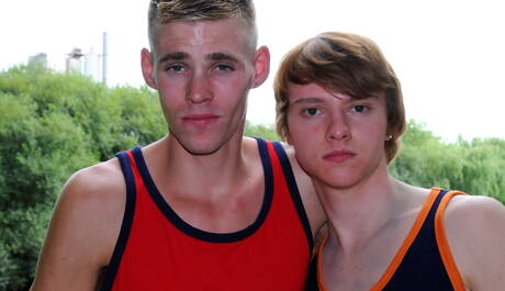 English young dude Blake Hanson and young dude Lewis Taylor have a good anal sex outside