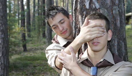 Sergey, Roy, Louis Lamande, Marco in groupsex scene outdoor