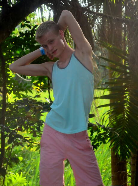 Black hunk Devon Lebron and american young dude Nicholas Reed in hot interracial ass bang outside