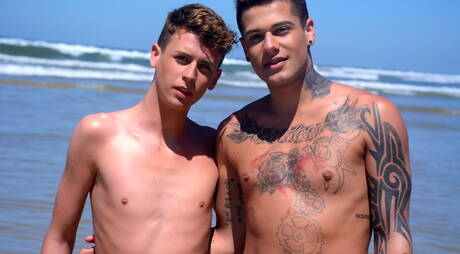 English young dude Louis Blakeson and english husky guy Mickey Taylor have a good sex after beach
