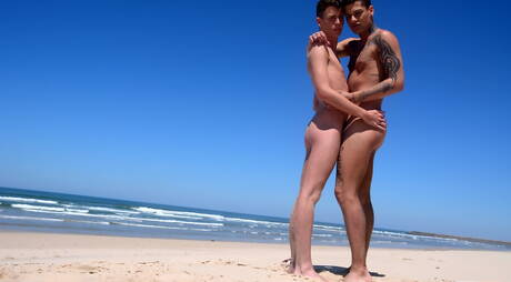 English young dude Louis Blakeson and english husky guy Mickey Taylor have a good sex after beach