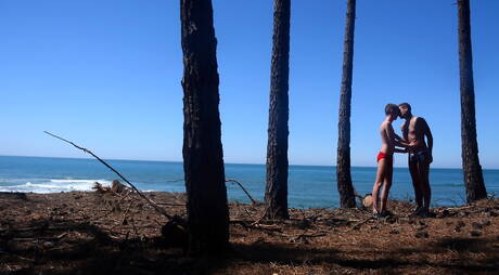 English young dude Louis Blakeson and english husky guy Mickey Taylor have a good sex after beach