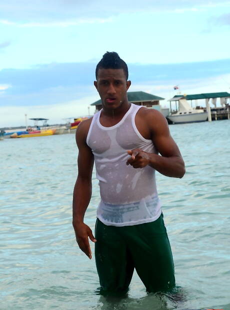 Le beau mec Alex Mendez et le minet américain Nicholas Reed en sexe anal noir sur blanc dans la piscine