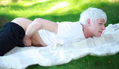 Sexy guys Nick Kelson, Ben Rain and Julien Adagio in hot threesome anal sex outdoor