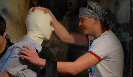 Brunette gays pissing on face and doing bukkake