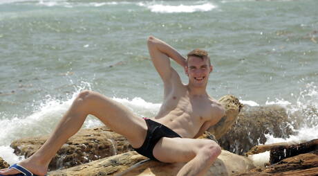 Ebony strongman Devon Lebron and czech hot twink Mike James in hot interracial ass fuck action after beach walk