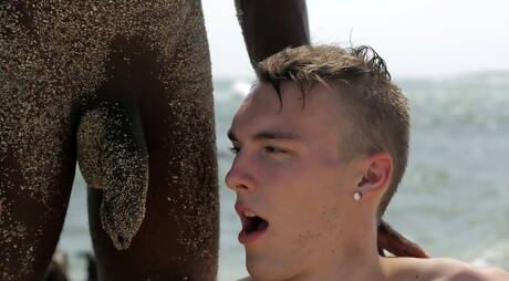 Ebony strongman Devon Lebron and czech hot twink Mike James in hot interracial ass fuck action after beach walk