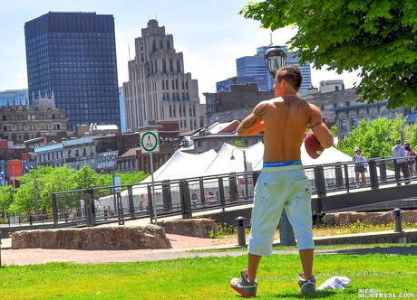 Hunk Ben Rose teasing with dildo outdoor