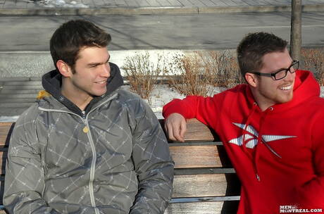 Well-built Hugo Lacoste and canadian bull Marko Lebeau posing nude and showing butt in the kitchen