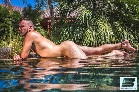 Aiden Woods and american gay bear Colby Jansen sucking and fucking each other at pool