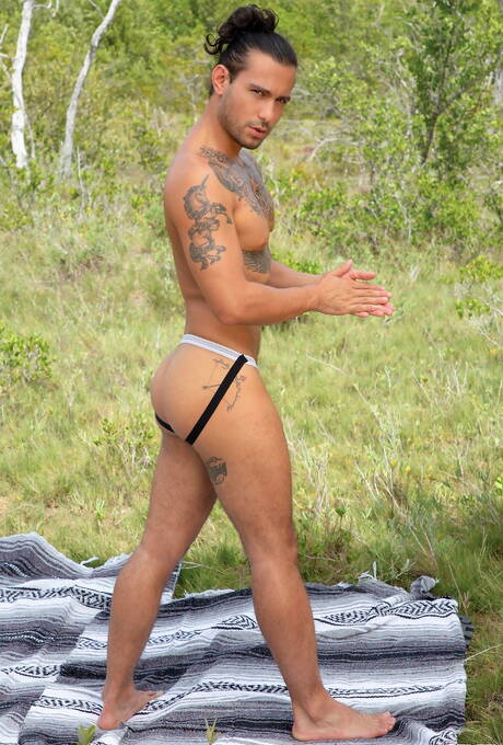 Raging Stallion: American beefcake Ricky Roman and superstud Reign in hard interracial anal sex outside