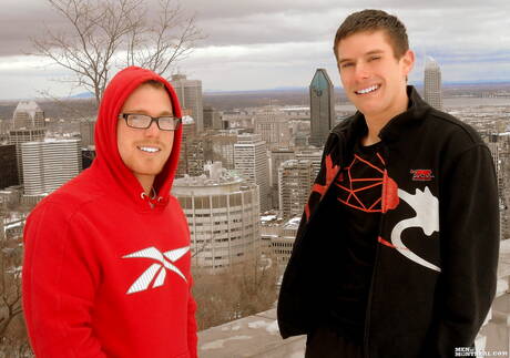 Husky guy Charles Durand and canadian bodybuilder Marko Lebeau in cock sucking scene outdoor