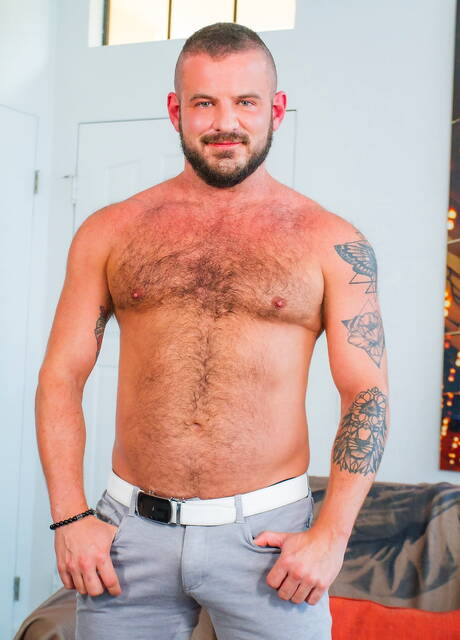 Die amerikanischen Stars, der haarige Bär Dale Savage und der haarige Hengst Sean Harding, haben heißen Pärchensex im Freien