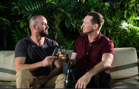 Attractive dude Bruno Max and sexy guy Pierce Paris have a hot sex outside