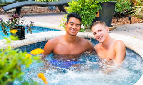 Hot american boys hunky guy Jay Seabrook and young boy Johnny Hunter sucking and screwing each other in the pool