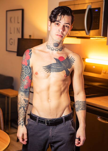 Masqulin: Canadian young boy Dex Parker and canadian gay bear Markus Kage drilling an ass in kitchen