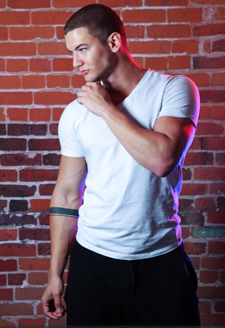 Hunk tattooed Jay Dymel , Markus Kage , Ryan Stone doing trio in hotel