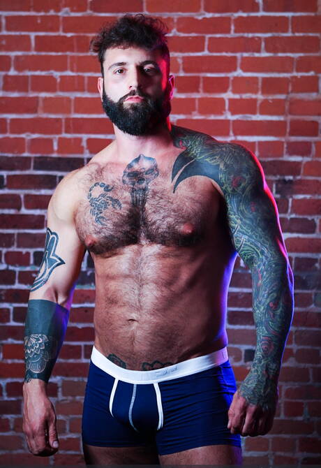 Hunk tattooed Jay Dymel , Markus Kage , Ryan Stone doing trio in hotel