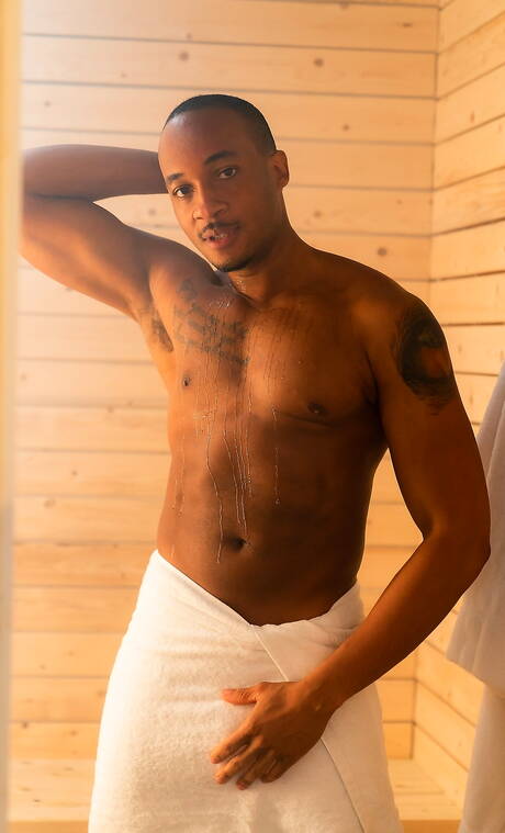 Miguel Exotic and black hunky guy Trent King in hot interracial ass fuck action in bathroom