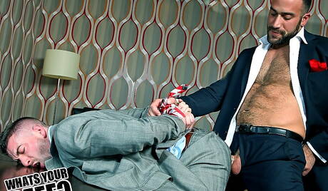 Men At Play: Muscular Scott Hunter and muscular Spencer Reed hard roped