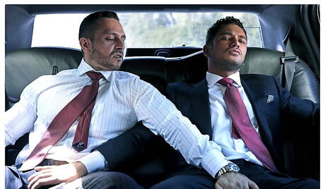 Argentinian hot bear Adam Champ and russian stud Dato Foland fuck ass after sucking cock outdoor