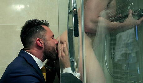 Sexy boy James Castle and gorgeous dude Sam Barclay banged each other in hot shower