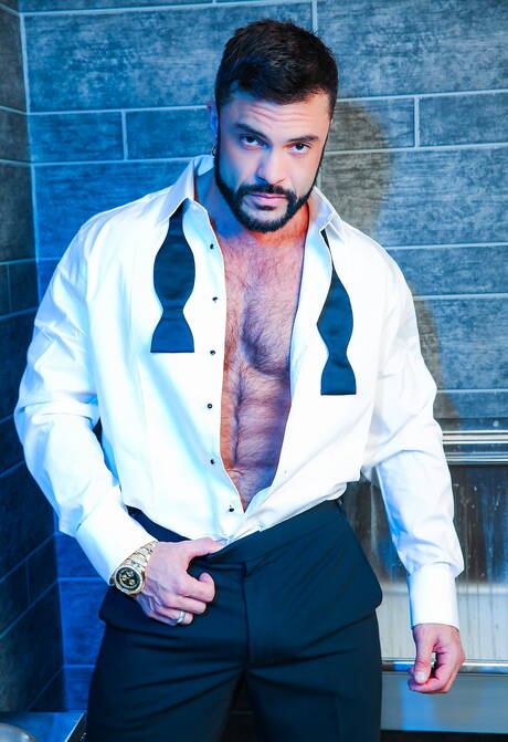 Der amerikanische Bulle Paul Wagner und der australische Bär Rogan Richards ficken, nachdem sie im Badezimmer Schwänze gelutscht haben